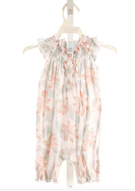 FEATHER BABY LT PINK FLORAL SMOCKED KNIT ROMPER